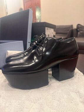 Prada Black Leather Platform Derby Shoes sz 37.5